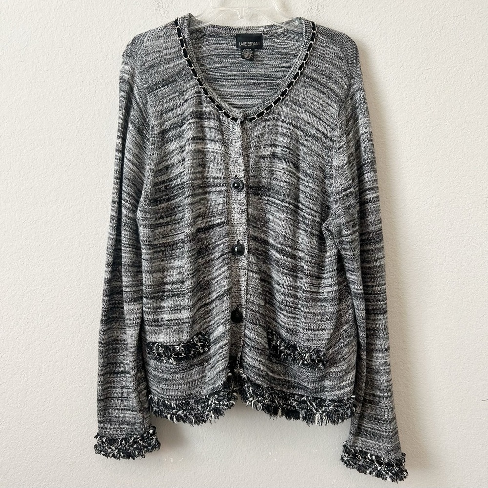 Lane Bryant Crew Neck Velvet & chain crew neck Trim buttoned Cardigan Sz 22/24